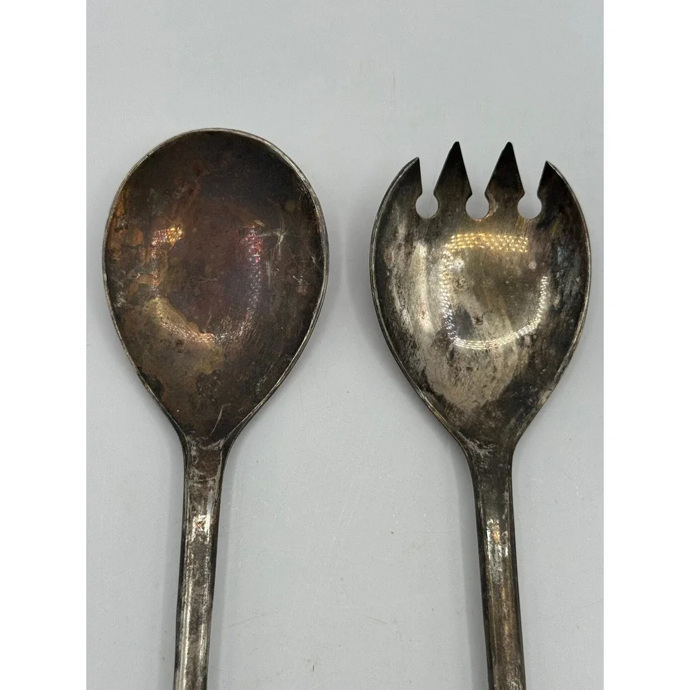 Salad Serving Set‎ 9in Silver Plated Vintage Tapered Handle
